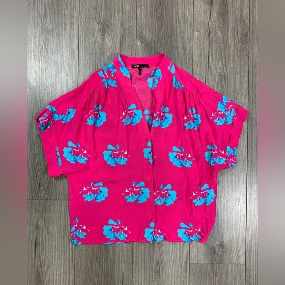 Maje Clowers Floral Button Down Short Sleeve Top Pink Blue Size 2 - Picture 4 of 10